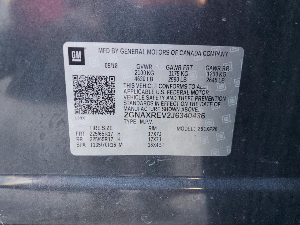 2018 Chevrolet Equinox Ls VIN: 2GNAXREV2J6340436 Lot: 71860425