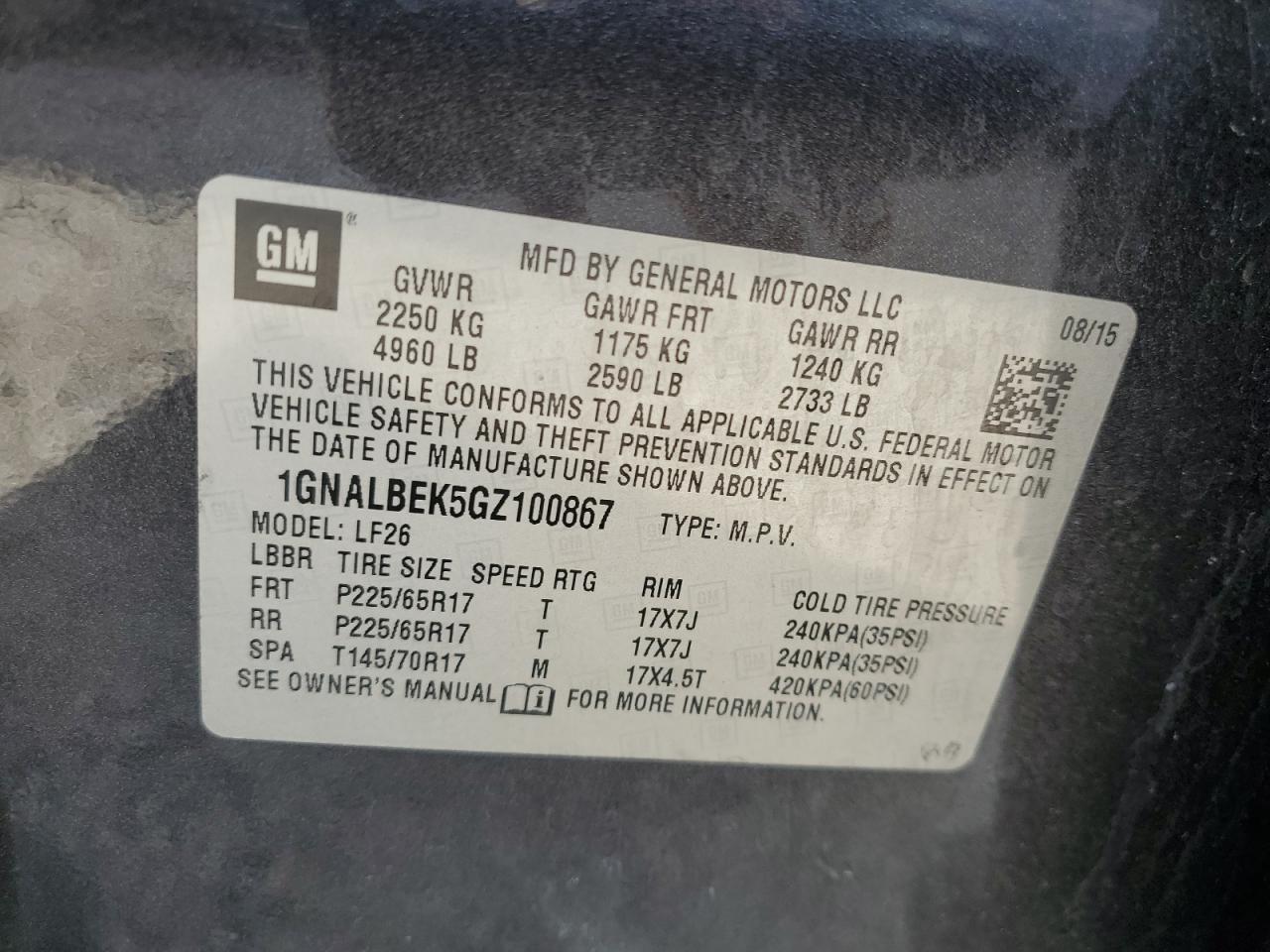 2016 Chevrolet Equinox Ls VIN: 1GNALBEK5GZ100867 Lot: 69199095