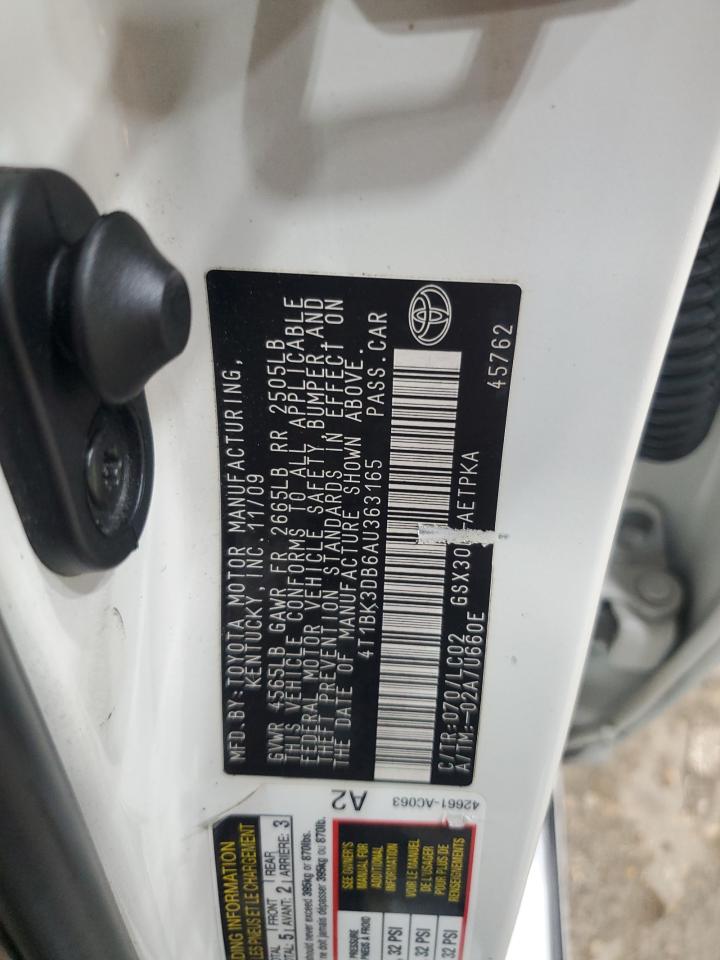 2010 Toyota Avalon Xl VIN: 4T1BK3DB6AU363165 Lot: 81768615