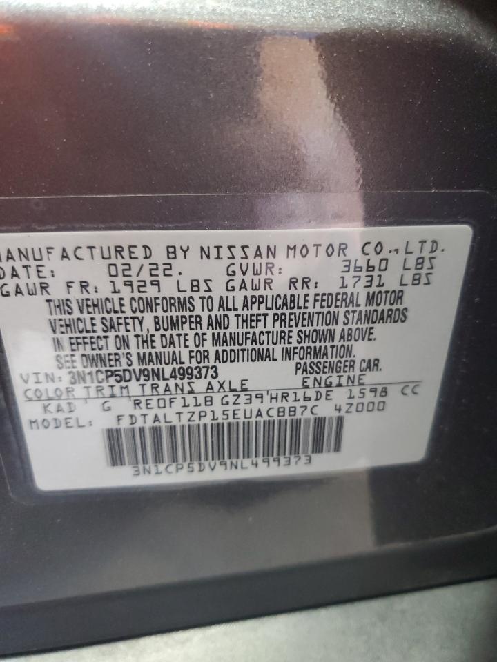 2022 Nissan Kicks Sr VIN: 3N1CP5DV9NL499373 Lot: 80760025