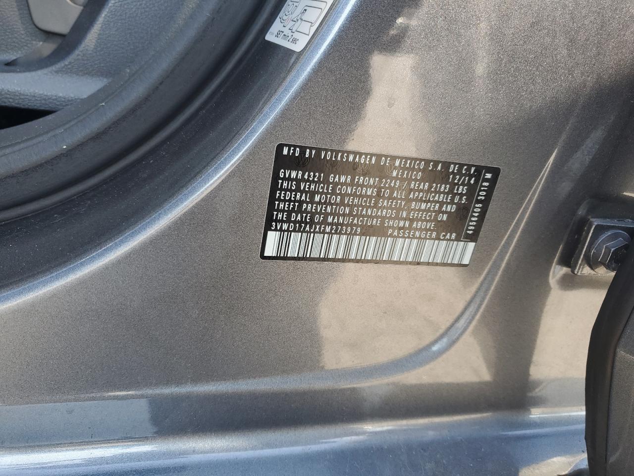 2015 Volkswagen Jetta VIN: 3VWD17AJXFM273979 Lot: 84620025