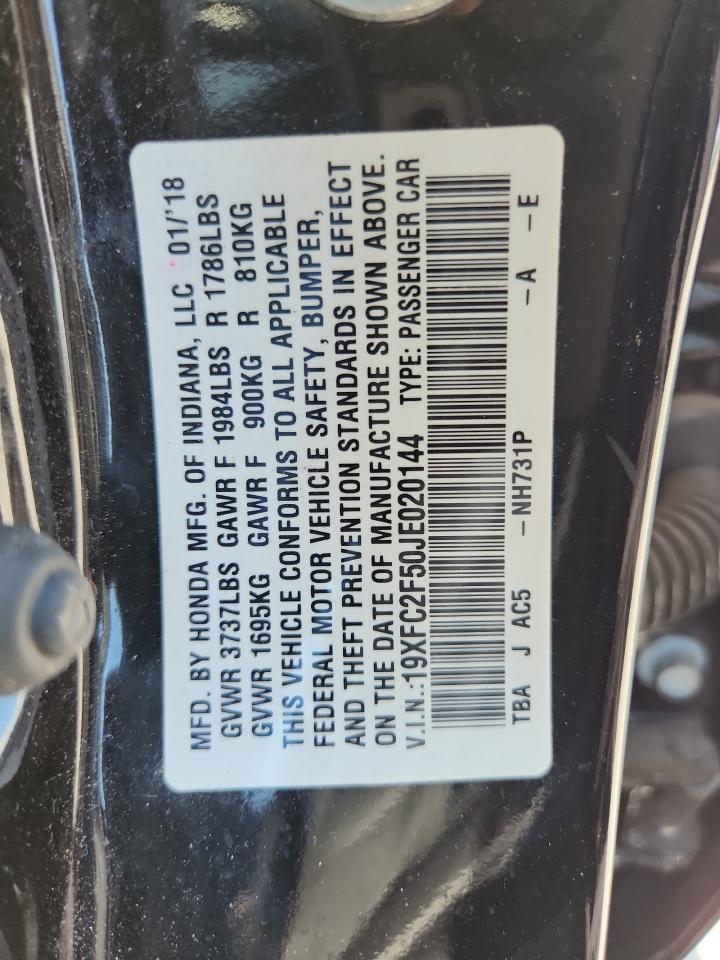 2018 Honda Civic Lx VIN: 19XFC2F50JE020144 Lot: 80920975