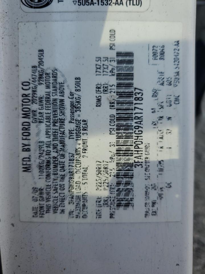 2010 Ford Fusion Se VIN: 3FAHP0HG9AR171837 Lot: 71450805