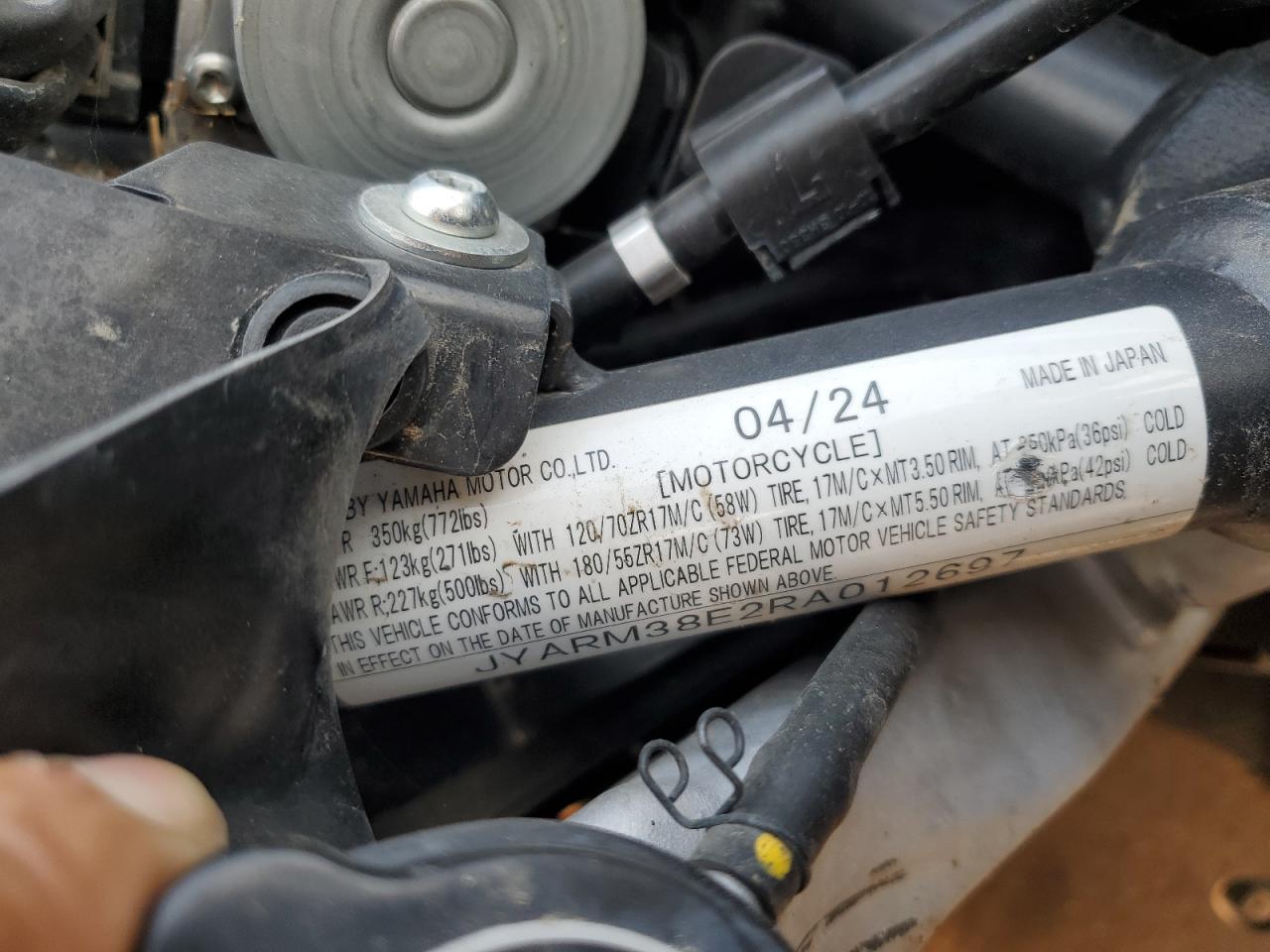 2024 Yamaha Yzfr7 VIN: JYARM38E2RA012697 Lot: 71534025