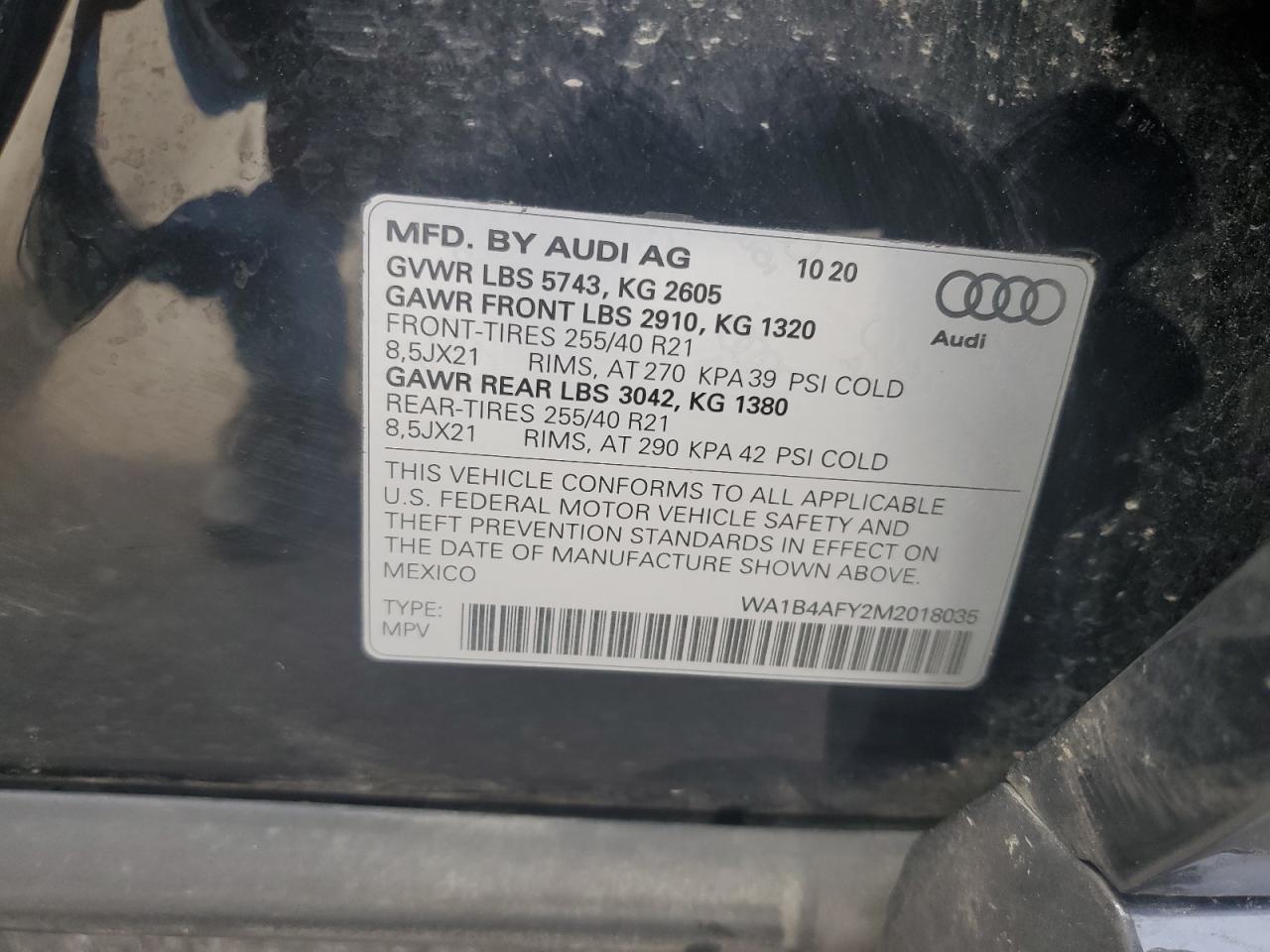 2021 Audi Sq5 Premium Plus VIN: WA1B4AFY2M2018035 Lot: 71864525