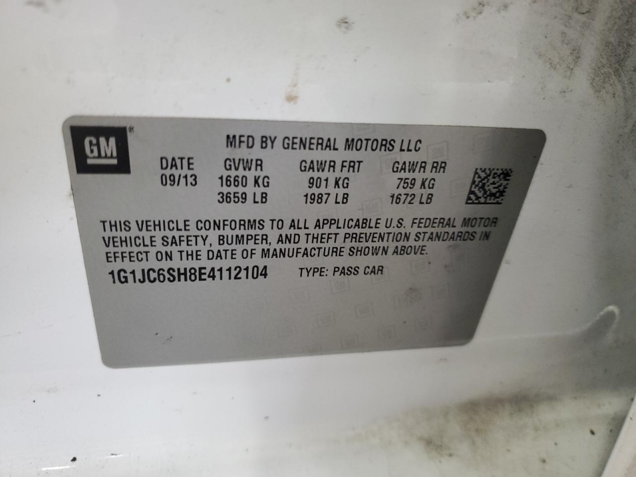 2014 Chevrolet Sonic Lt VIN: 1G1JC6SH8E4112104 Lot: 71202825