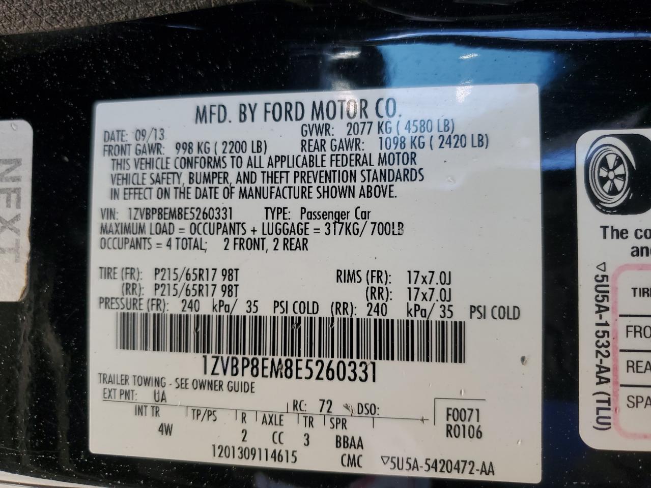 2014 Ford Mustang VIN: 1ZVBP8EM8E5260331 Lot: 84208805