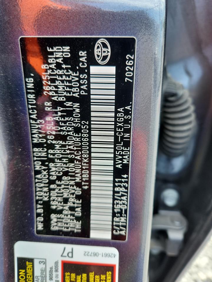 2013 Toyota Camry Hybrid VIN: 4T1BD1FK8DU068052 Lot: 81320675