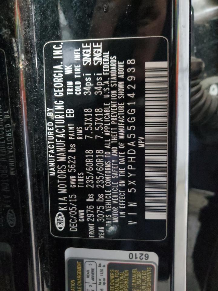 2016 Kia Sorento Ex VIN: 5XYPHDA55GG142938 Lot: 80951235