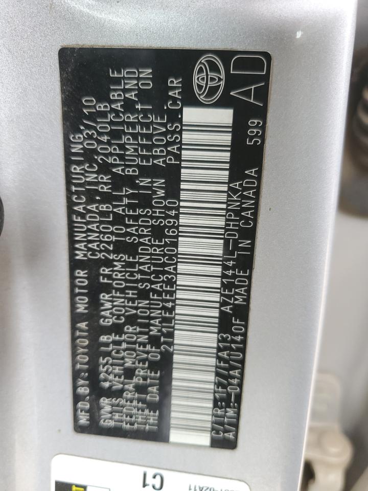 2010 Toyota Corolla Matrix S VIN: 2T1LE4EE3AC016940 Lot: 71290015