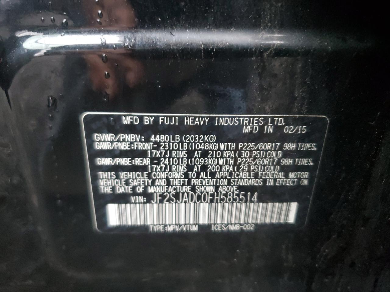 2015 Subaru Forester 2.5I Premium VIN: JF2SJADC0FH585514 Lot: 81817045