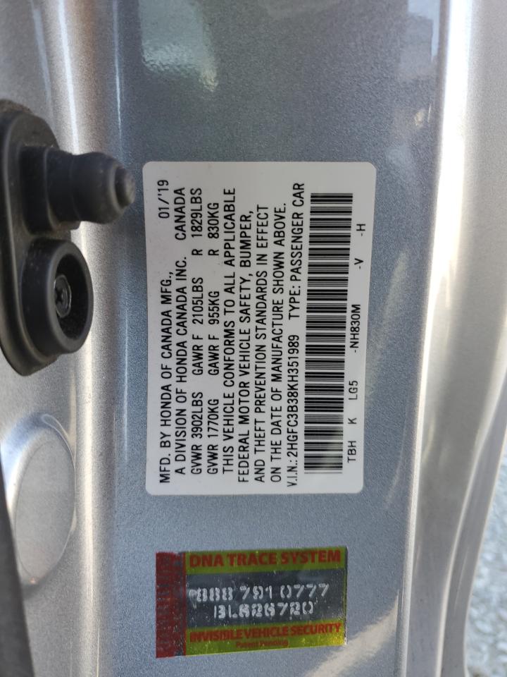 2019 Honda Civic Ex VIN: 2HGFC3B38KH351989 Lot: 81697775