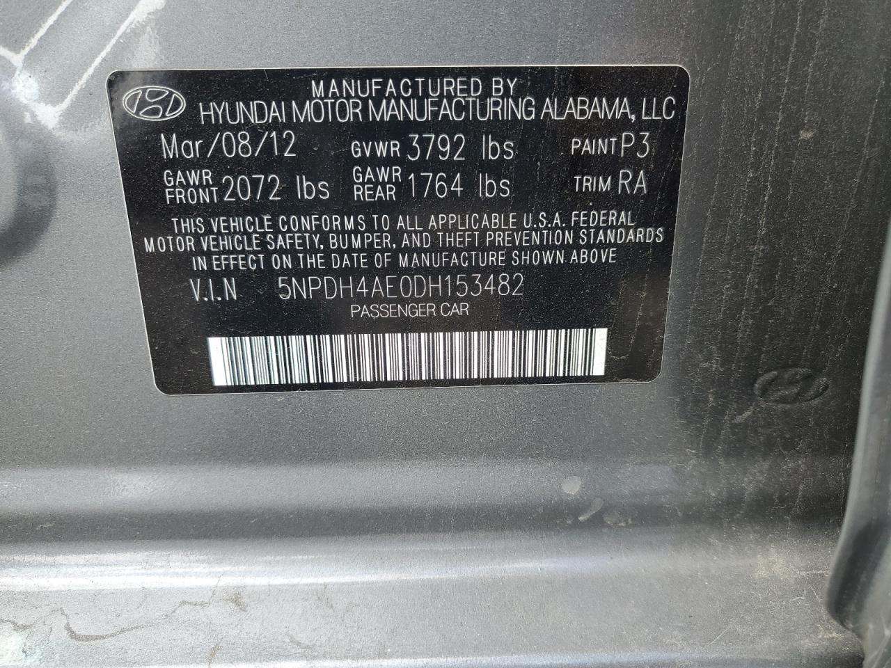 2013 Hyundai Elantra Gls VIN: 5NPDH4AE0DH153482 Lot: 81265145