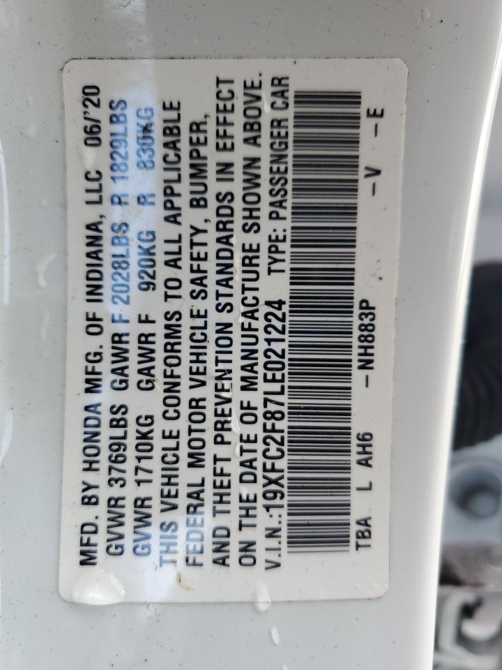 2020 Honda Civic Sport VIN: 19XFC2F87LE021224 Lot: 71259605