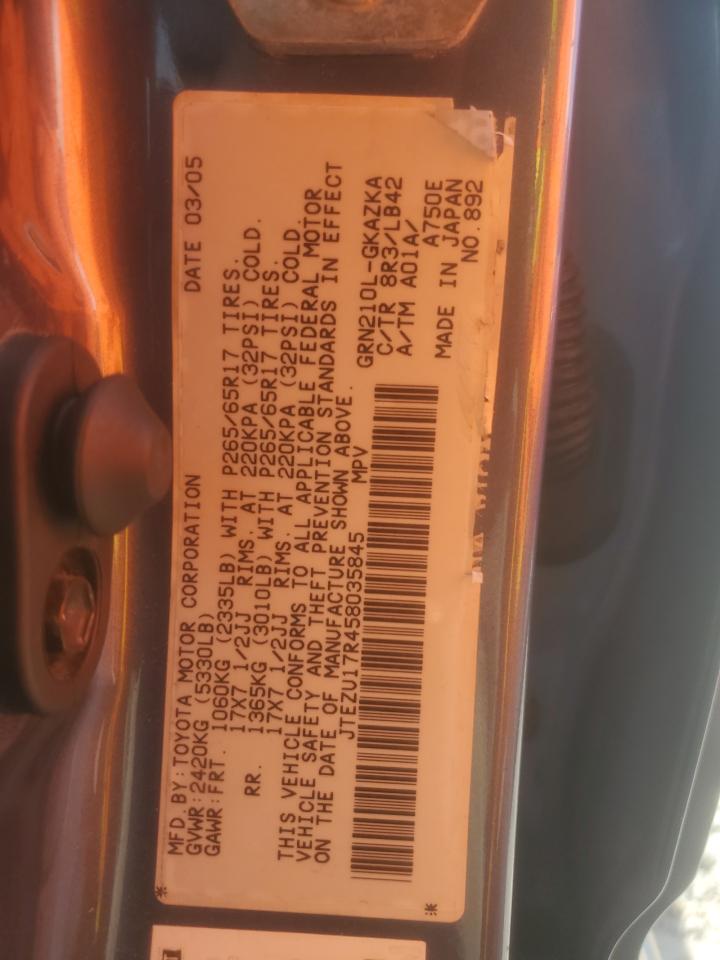 2005 Toyota 4Runner Limited VIN: JTEZU17R458035845 Lot: 84240015