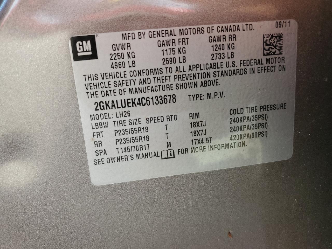2012 GMC Terrain Slt VIN: 2GKALUEK4C6133678 Lot: 80589965