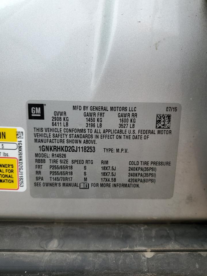 2016 Chevrolet Traverse Lt VIN: 1GNKRHKD2GJ118253 Lot: 81511415