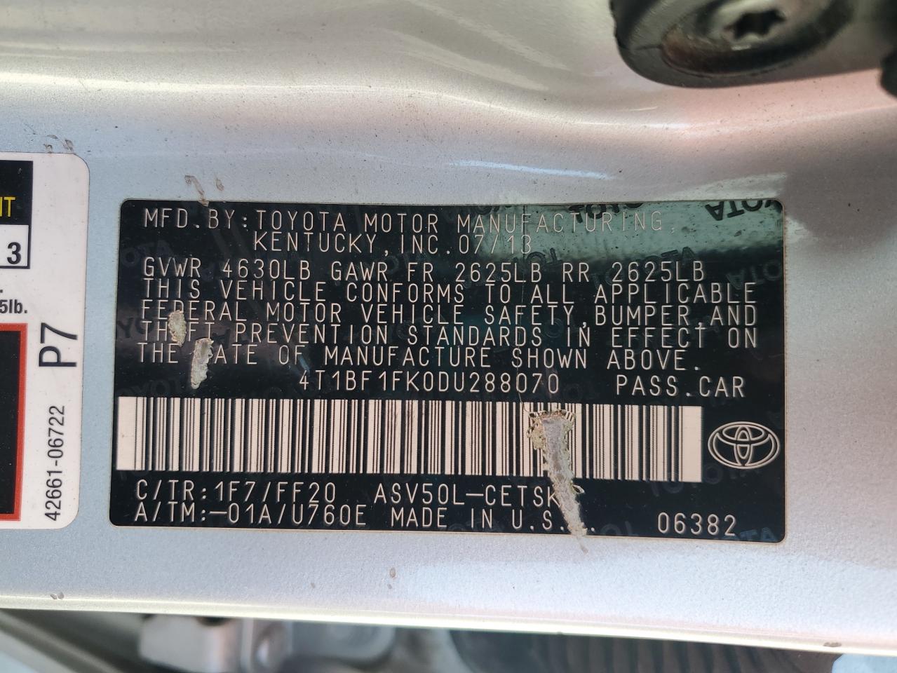 2013 Toyota Camry L VIN: 4T1BF1FK0DU288070 Lot: 84207515