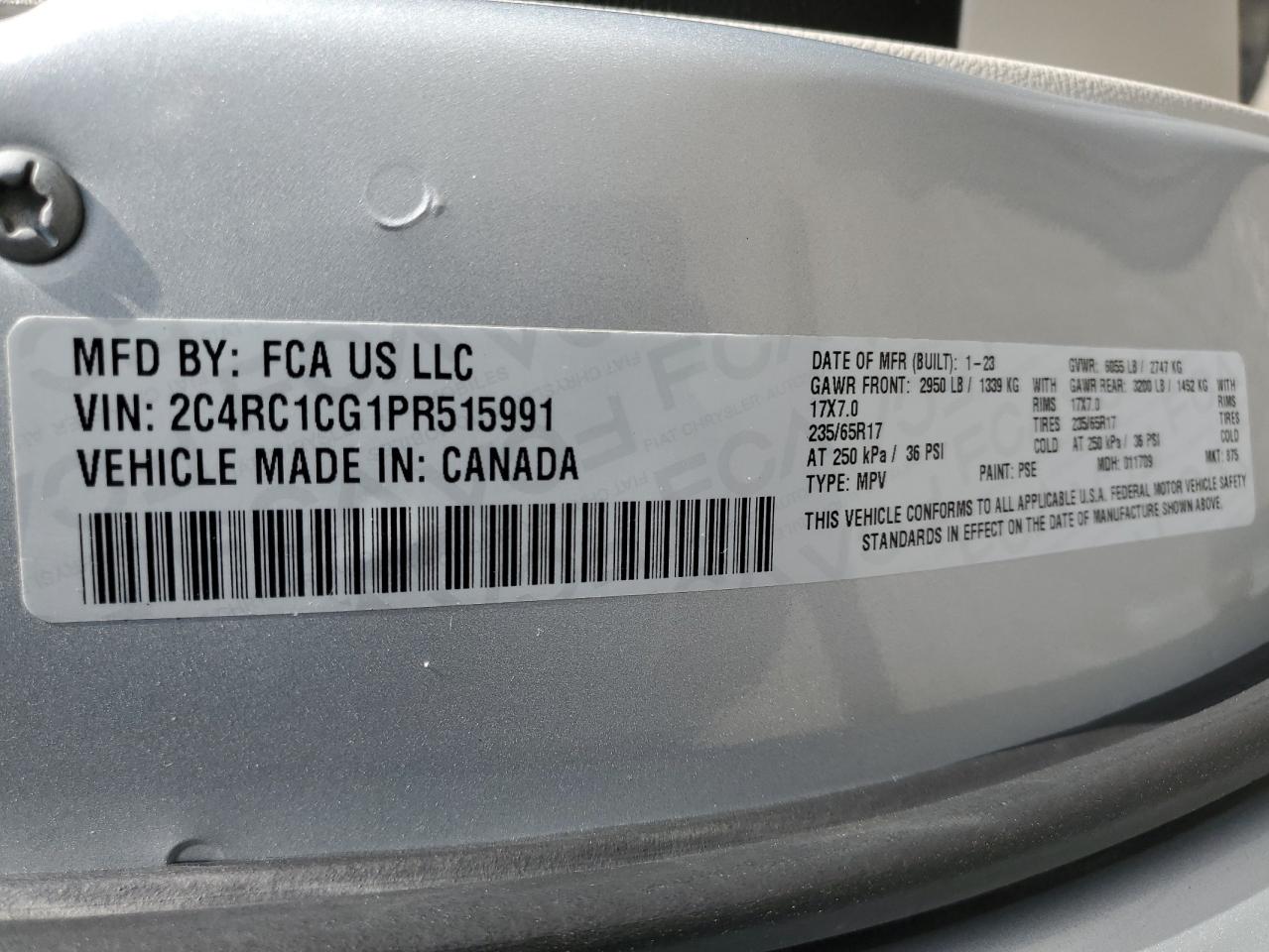 2023 Chrysler Voyager Lx VIN: 2C4RC1CG1PR515991 Lot: 80330515