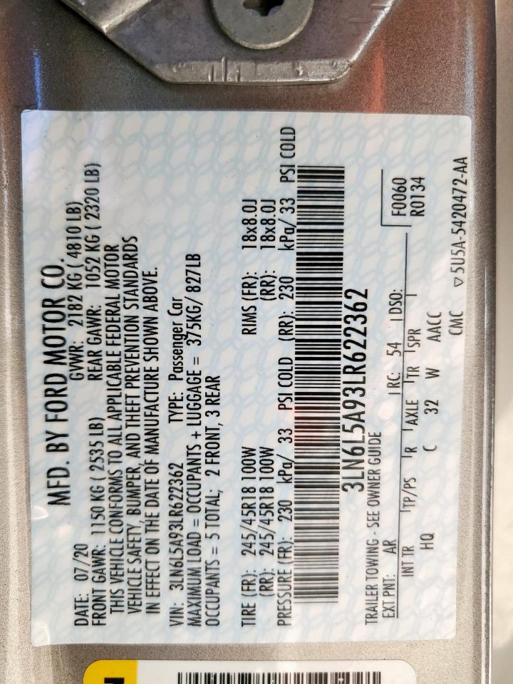 2020 Lincoln Mkz VIN: 3LN6L5A93LR622362 Lot: 81037915