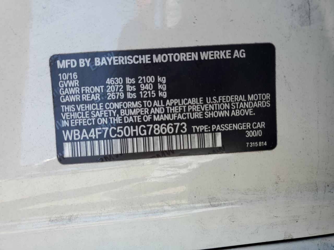 2017 BMW 430I Gran Coupe VIN: WBA4F7C50HG786673 Lot: 80759195