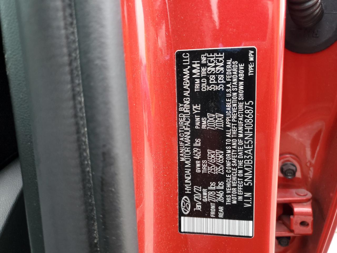 2022 Hyundai Tucson Sel VIN: 5NMJB3AE5NH086875 Lot: 80788175