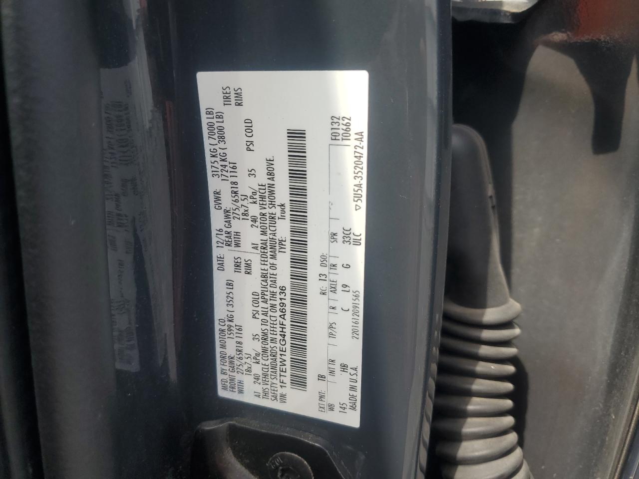 2017 Ford F150 Supercrew VIN: 1FTEW1EG4HFA69136 Lot: 71478315