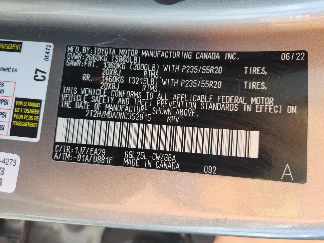 2022 Lexus Rx 350 VIN: 2T2HZMDA0NC352815 Lot: 80668505