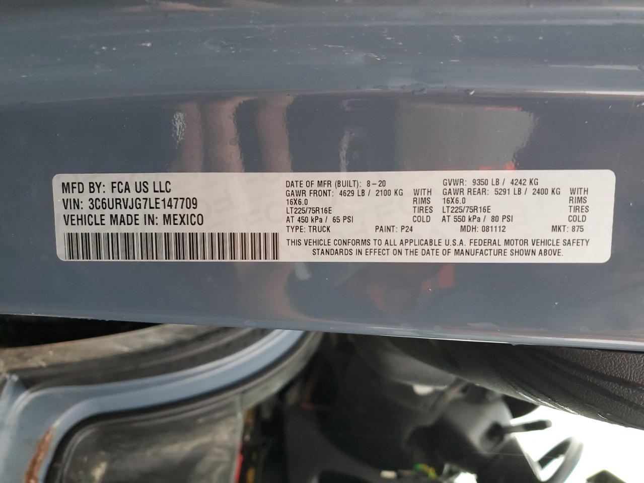 2020 Ram Promaster 3500 3500 High VIN: 3C6URVJG7LE147709 Lot: 83978345