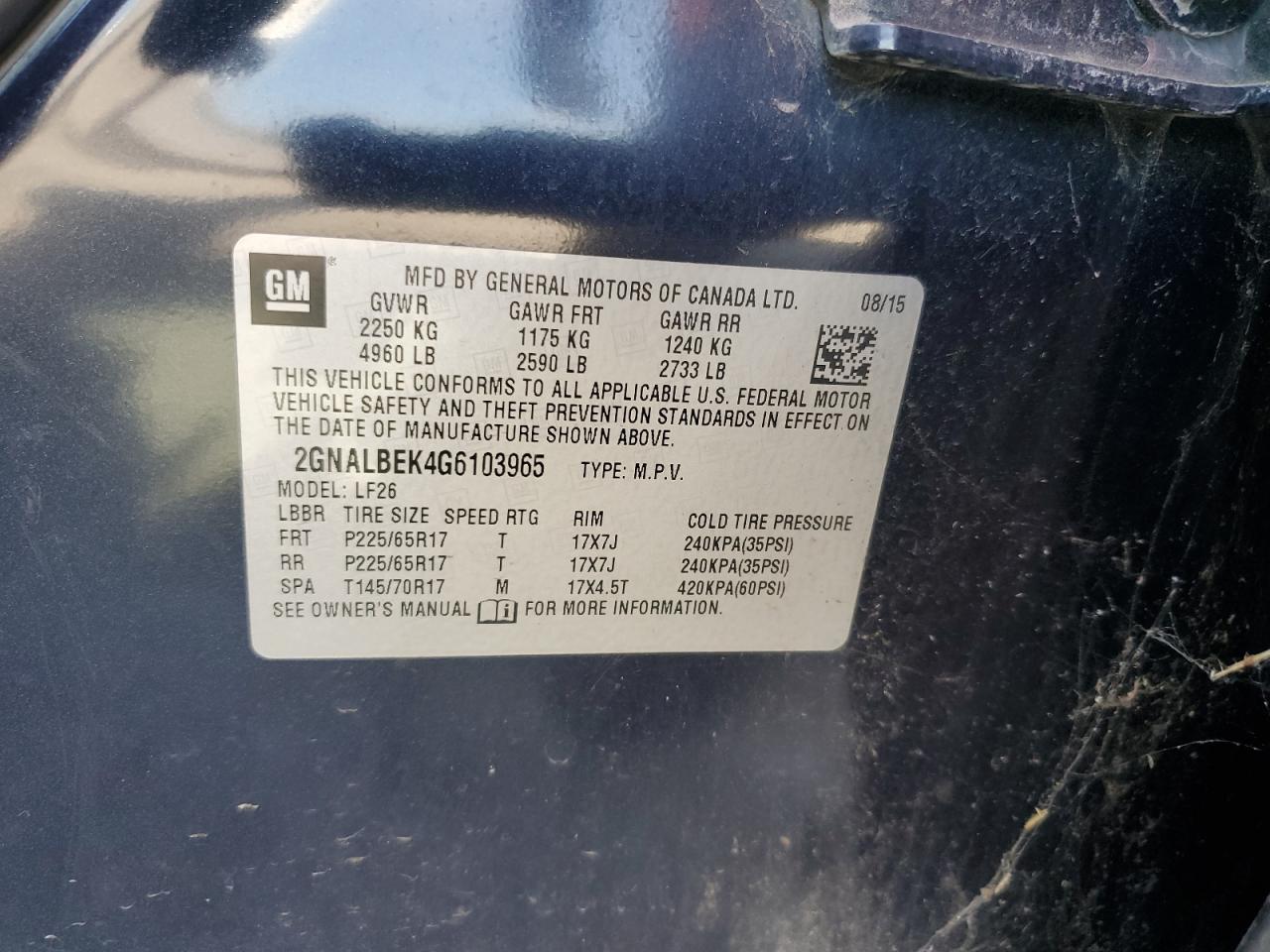 2016 Chevrolet Equinox Ls VIN: 2GNALBEK4G6103965 Lot: 84303505