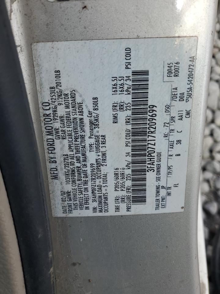 2007 Ford Fusion Se VIN: 3FAHP07Z17R209699 Lot: 80339455