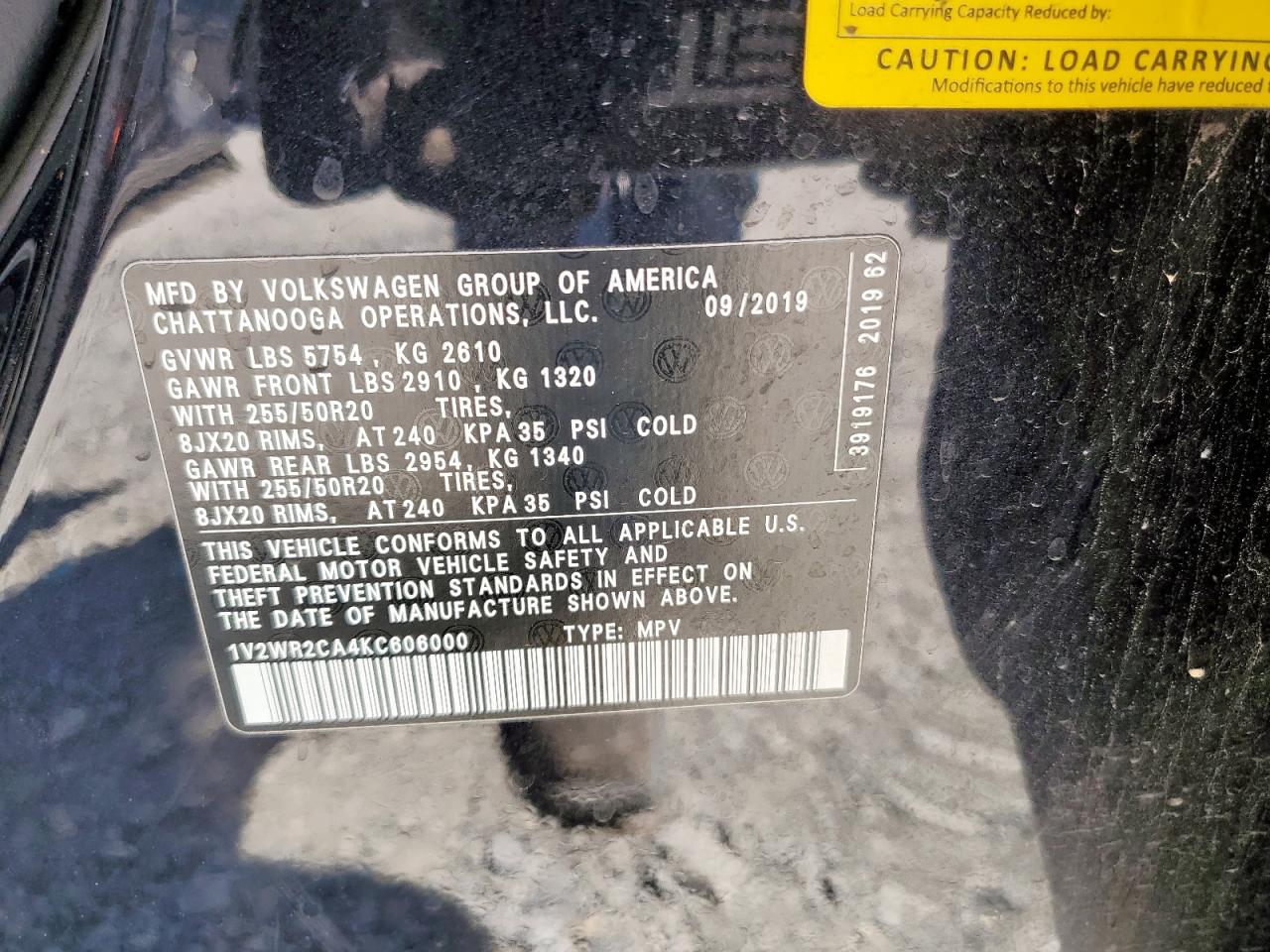 2019 Volkswagen Atlas Se VIN: 1V2WR2CA4KC606000 Lot: 81229645