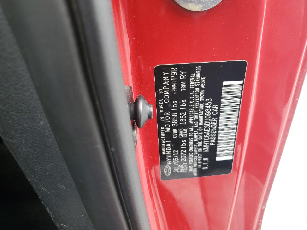 2013 Hyundai Veloster Turbo VIN: KMHTC6AE3DU098453 Lot: 80376225