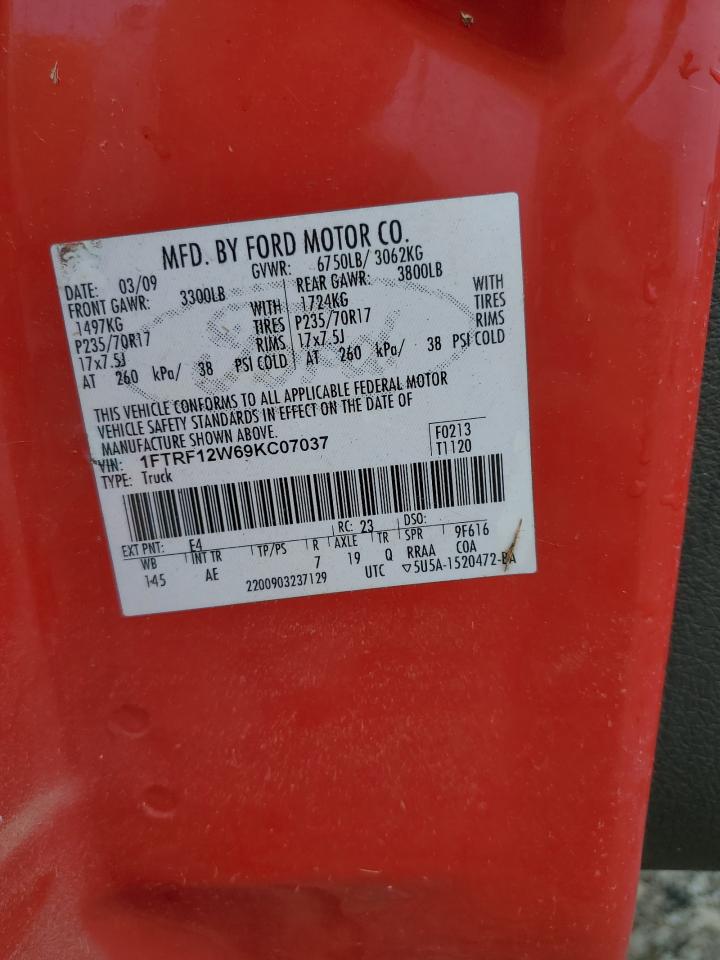 2009 Ford F150 VIN: 1FTRF12W69KC07037 Lot: 81510255
