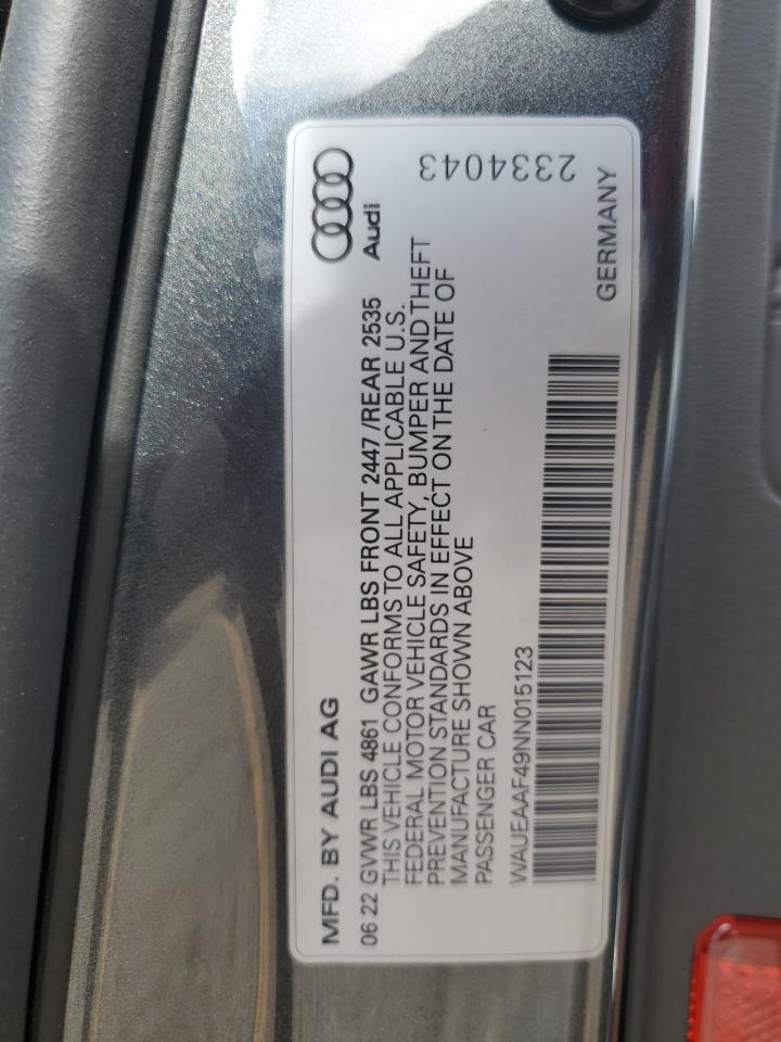 2022 Audi A4 Premium Plus 45 VIN: WAUEAAF49NN015123 Lot: 84284485