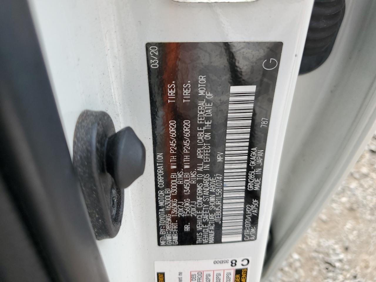 2020 Toyota 4Runner Sr5/Sr5 Premium VIN: JTEBU5JR1L5810747 Lot: 80292565