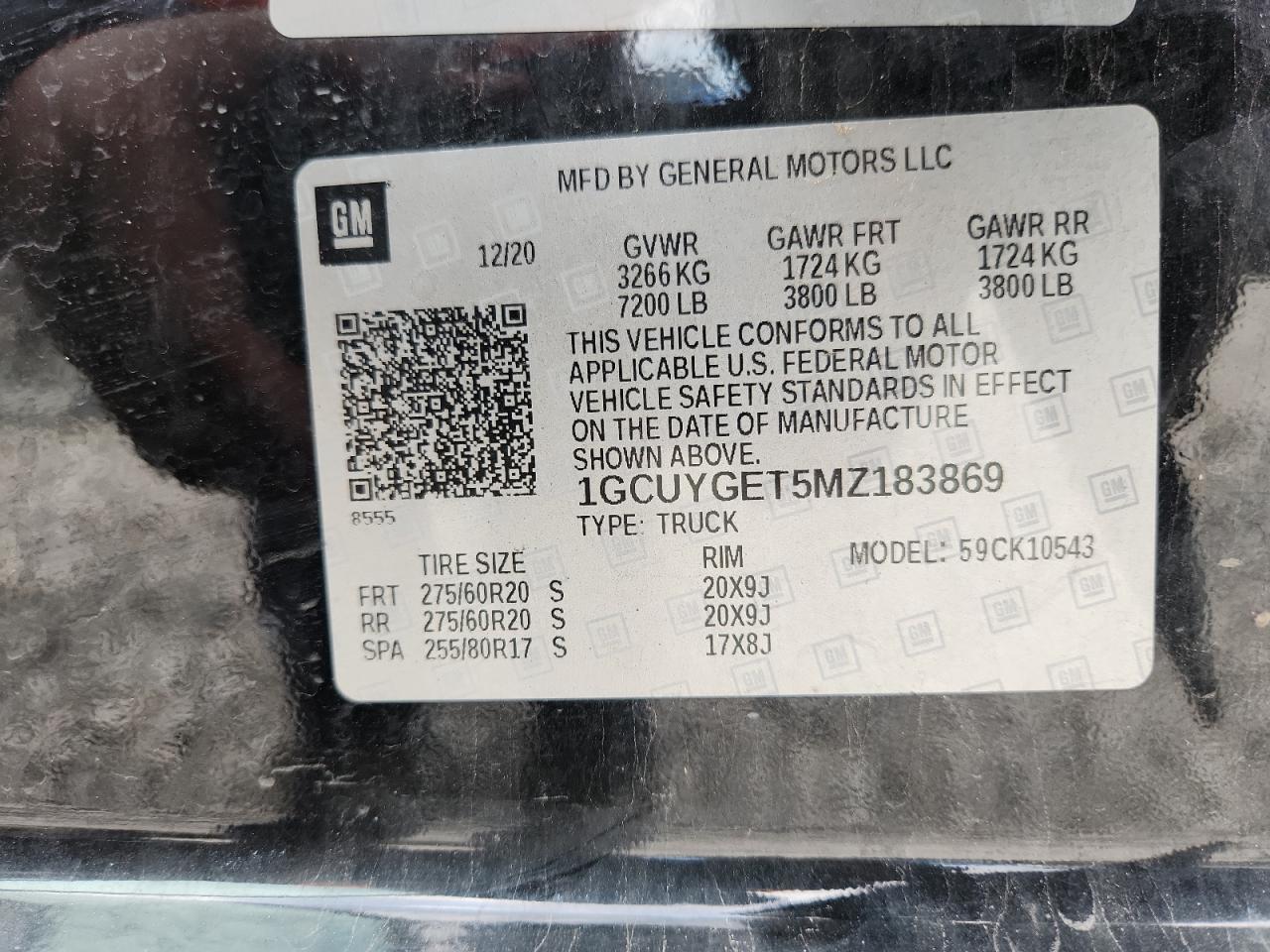 2021 Chevrolet Silverado K1500 Ltz VIN: 1GCUYGET5MZ183869 Lot: 80293315