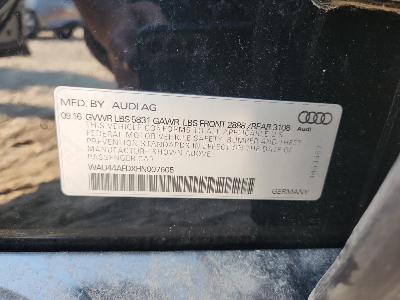2017 Audi A8 L Quattro VIN: WAU44AFDXHN007605 Lot: 71216535