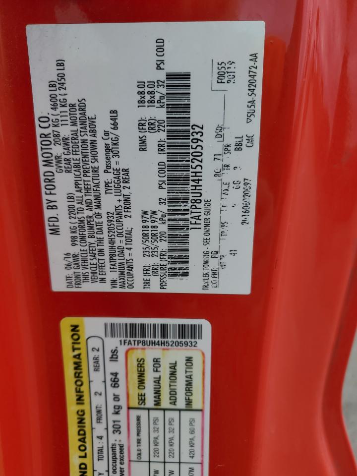 2017 Ford Mustang VIN: 1FATP8UH4H5205932 Lot: 81948425