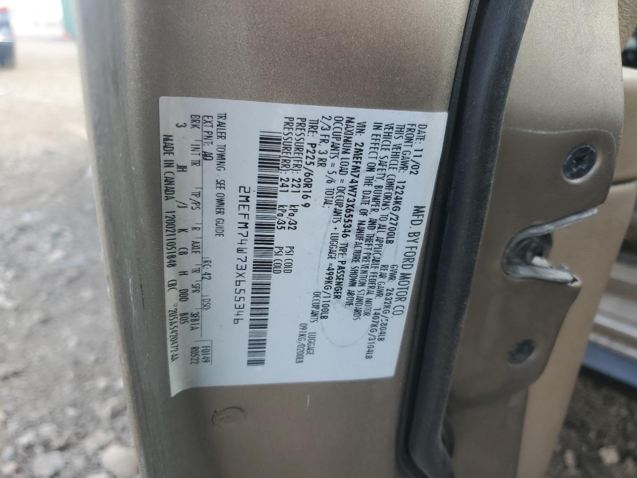 2003 Mercury Grand Marquis Gs VIN: 2MEFM74W73X655346 Lot: 81772745