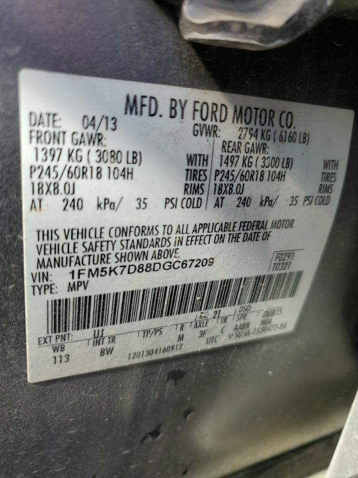 2013 Ford Explorer Xlt VIN: 1FM5K7D88DGC67209 Lot: 84429355