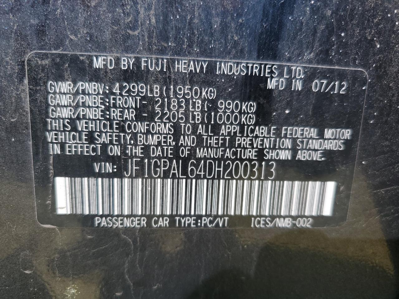 2013 Subaru Impreza Sport Premium VIN: JF1GPAL64DH200313 Lot: 84197175