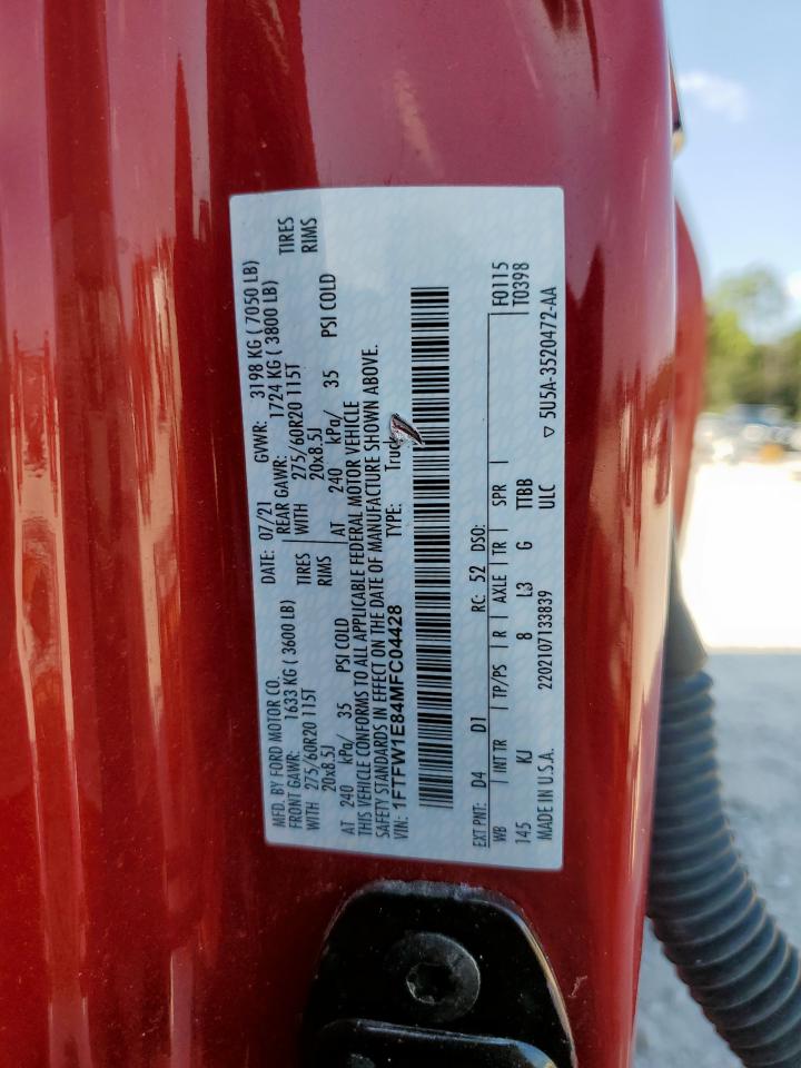 2021 Ford F150 Supercrew VIN: 1FTFW1E84MFC04428 Lot: 80362615