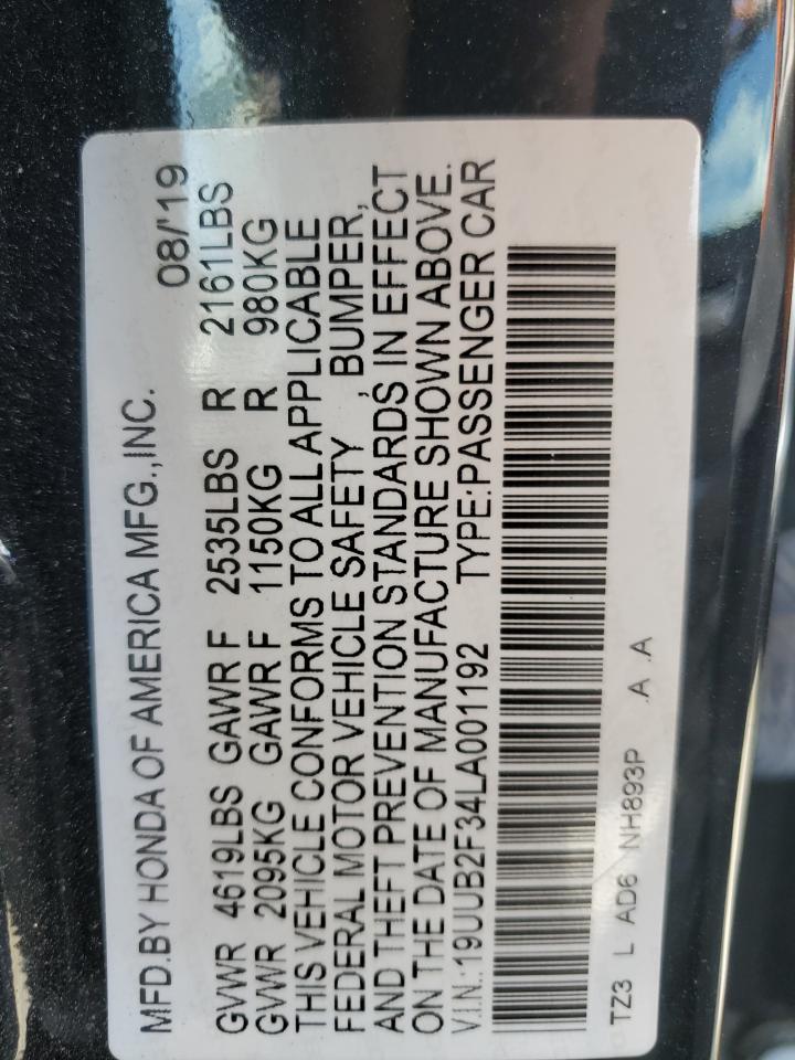 2020 Acura Tlx VIN: 19UUB2F34LA001192 Lot: 71011965