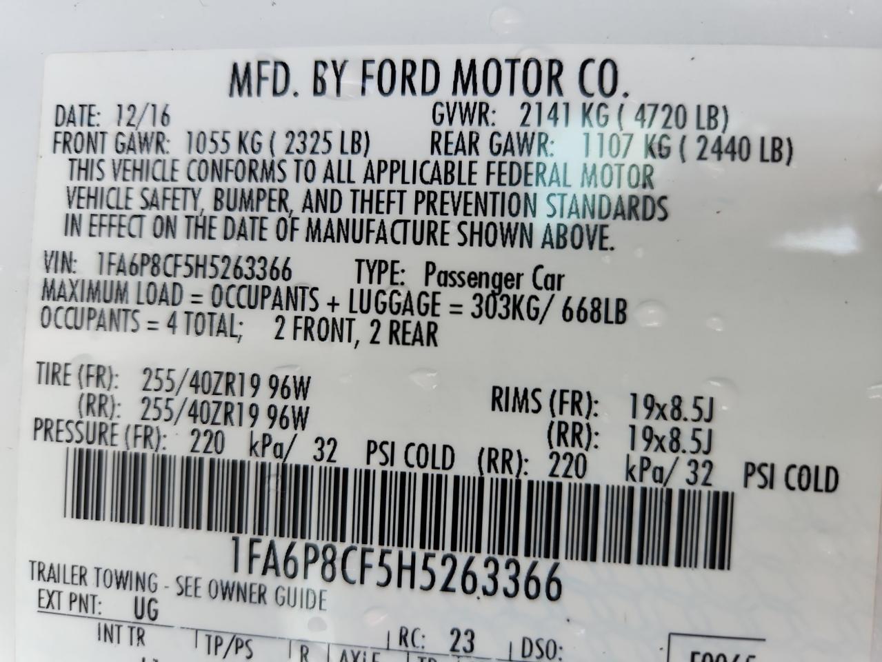 2017 Ford Mustang Gt VIN: 1FA6P8CF5H5263366 Lot: 84006095