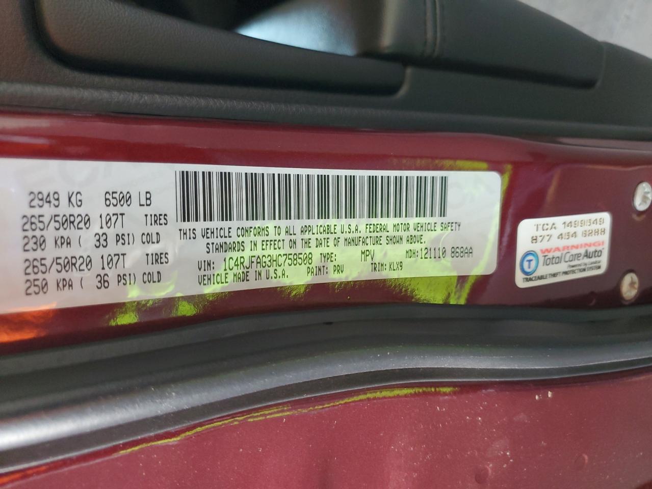 2017 Jeep Grand Cherokee Laredo VIN: 1C4RJFAG3HC758508 Lot: 71638605