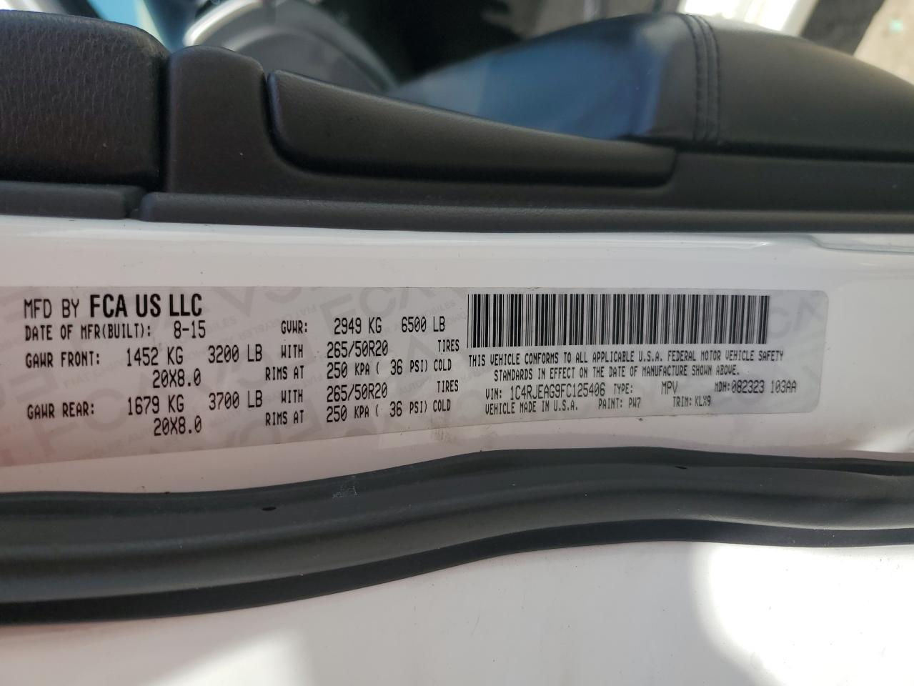 2015 Jeep Grand Cherokee Laredo VIN: 1C4RJEAG9FC125406 Lot: 80031455