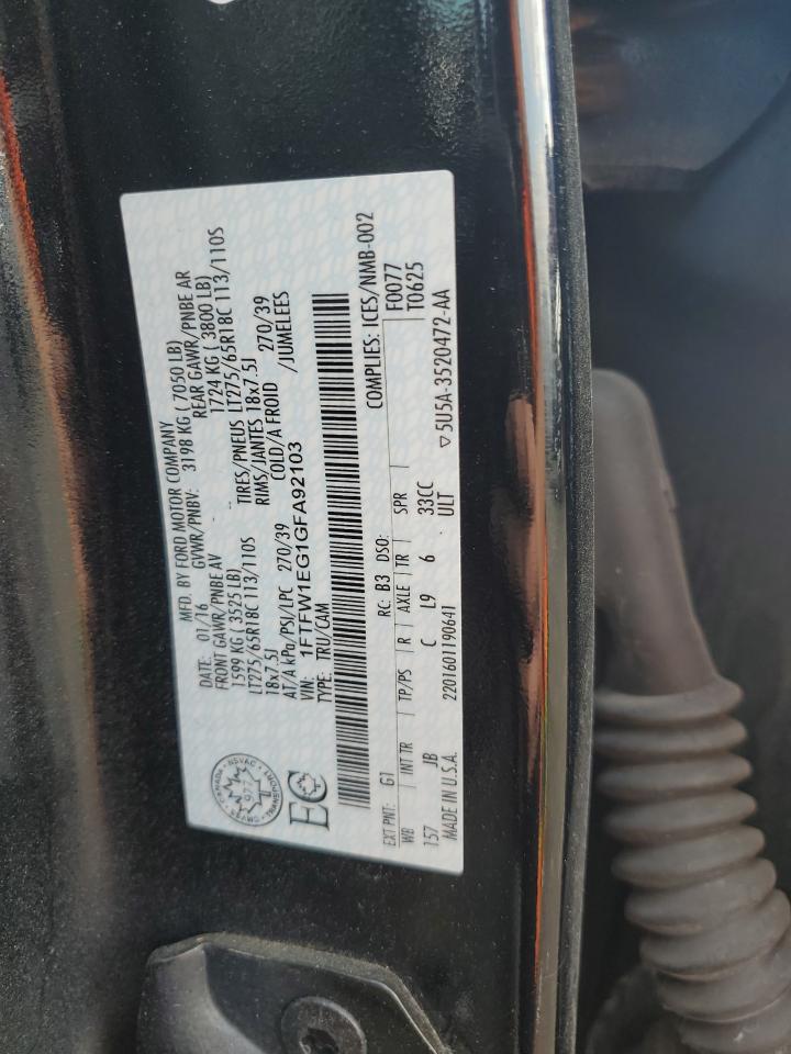 2016 Ford F150 Supercrew VIN: 1FTFW1EG1GFA92103 Lot: 81294215