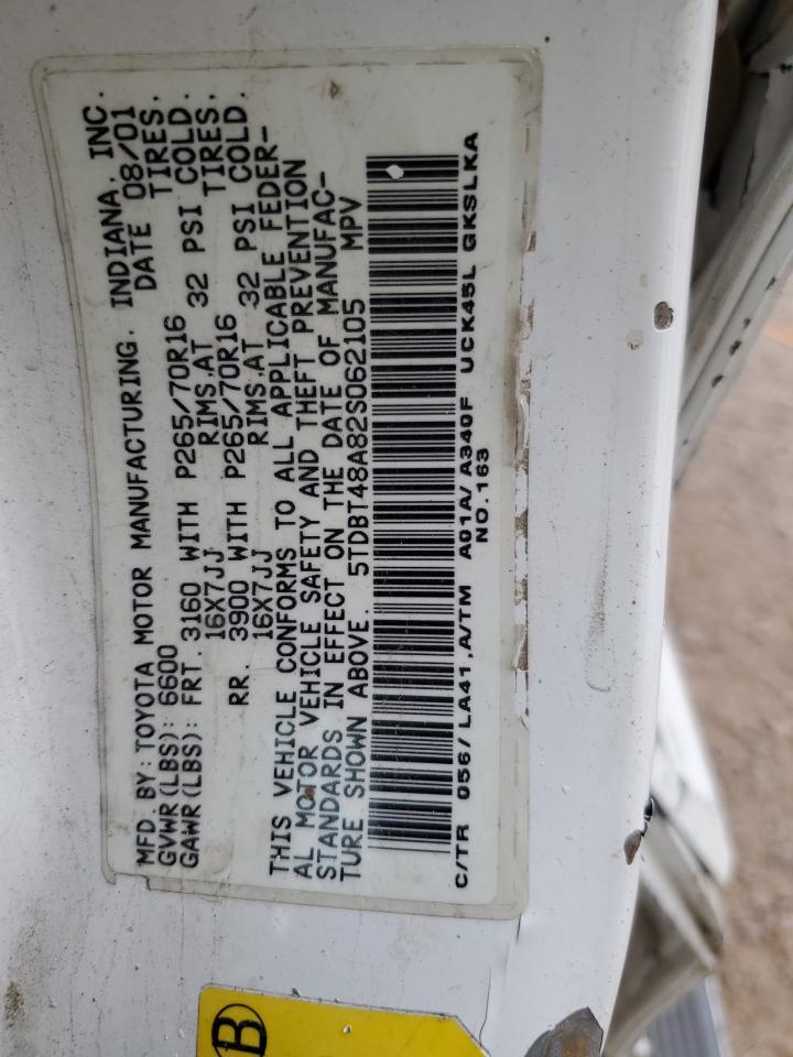 2002 Toyota Sequoia Limited VIN: 5TDBT48A82S062105 Lot: 71801885