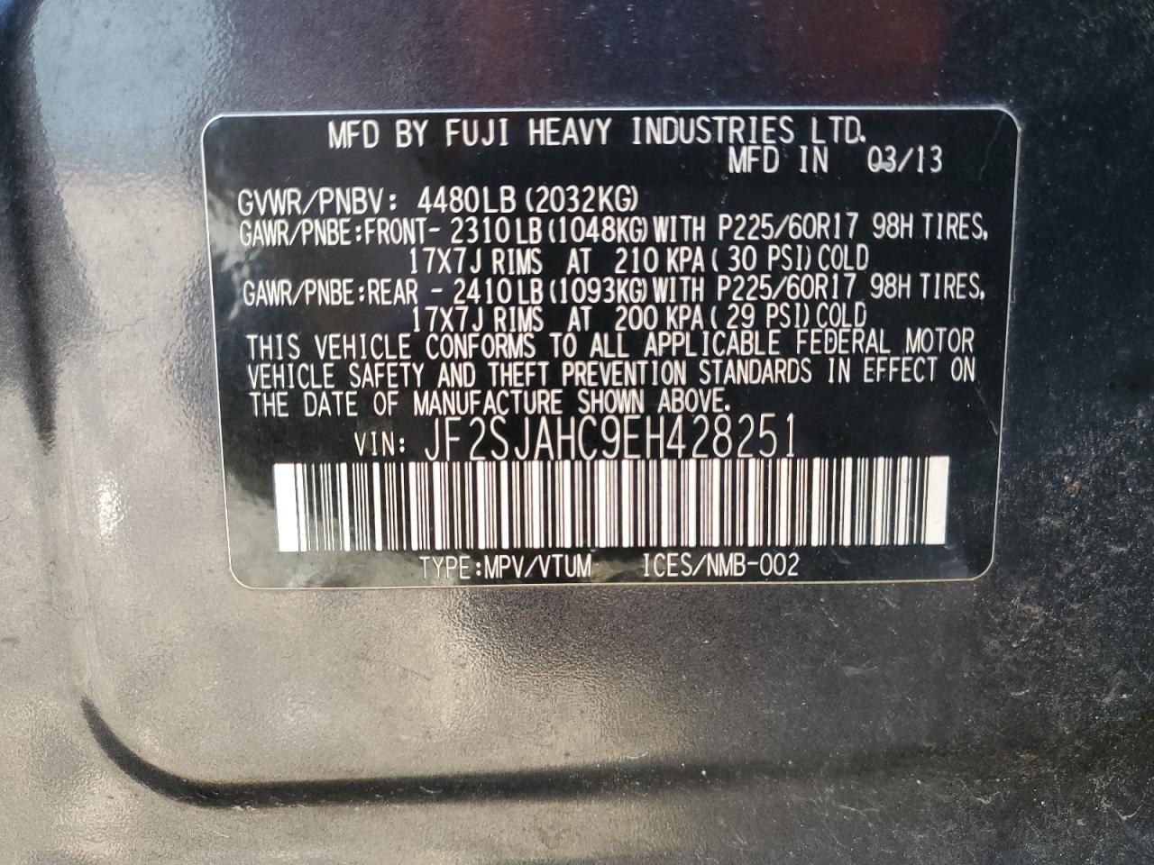 2014 Subaru Forester 2.5I Limited VIN: JF2SJAHC9EH428251 Lot: 81582205